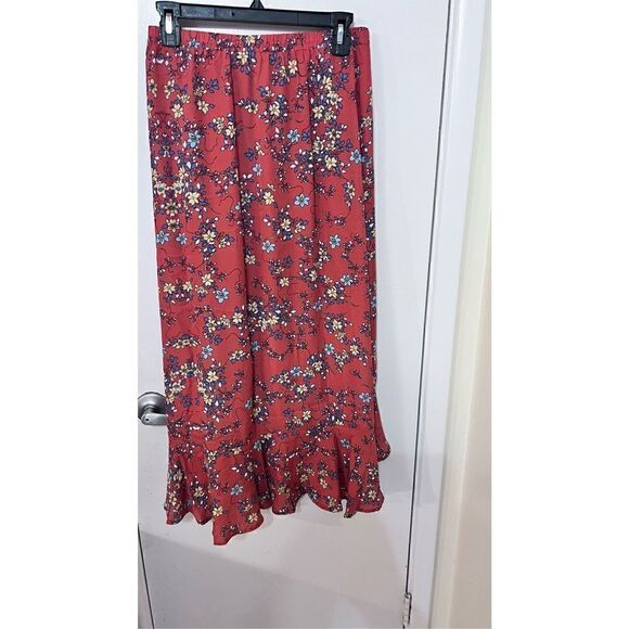 Max Studio Women's Floral Print Ruffle Hem Maxi Skirt In Dark Orange Size Small - Picture 6 of 10